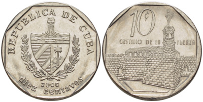 Куба 10 сентаво 2000 форт в Гаване Ла-Фуэрса KM 576.2 сталь плакированная никелем 66-711