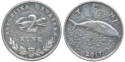 Хорватия 2 куны 2017 тунец, легенда на хорватском KM 10 медно-никель aUNC 4513-855
