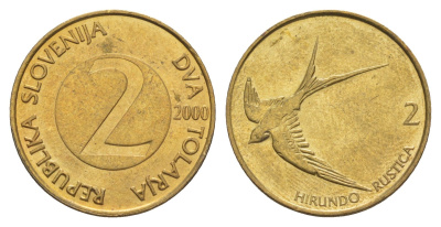 Словения 2 толара 2000  KM 5 латунь  UNC  4660-133