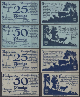 Нешенроде полный набор из 4 нотгельдов (25 и 50 пфеннигов) 1921 Mehl Grabowski 980.7 бумага UNC (пресс) 7556-27-3-1
