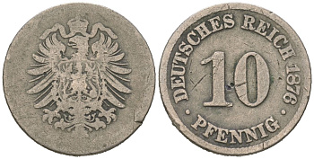 Германия 10 пфенингов 1876 Вильгельм I (1861-1888) KM 4 медно-никель 4529-432