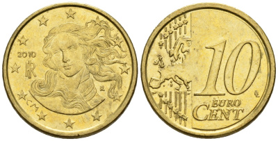 Италия 10 евроцентов 2010 KM 213 нордик 4147-758