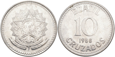 Бразилия 10 крузадо 1988 реформа 1986-1989 KM 607 нержавеющая сталь 219-833