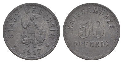 Бенсхайм 50 пфеннигов 1917 Funck 34.4, Men05 1739.5, Men18 2245.5 цинк 4637-1212