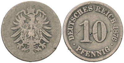 Германия 10 пфенингов 1876 Вильгельм I (1861-1888) KM 4 медно-никель 4529-432