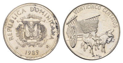 Доминикана (Доминиканская Республика) 25 сентаво 1989 KM 71.1 сталь плакированная никелем 4698-742