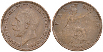 Великобритания 1 фартинг 1936 Георг V (1910-1936) KM 825, Spink 4061 бронза 187-148