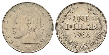 Либерия 1 доллар 1966 год-тип KM 18a.1 медно-никель aUNC 1515-542