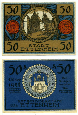 Эттенхайм 50 пфеннигов 1922 1 марта 1922, нотгельд (номер 4, RECKE DICH), земля Баден-Вюртемберг Grabowski 354.1 бумага 2195-45-3-2