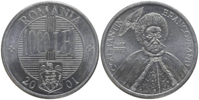Румыния 1000 лей 2001 Константин Брынковяну (1654-1714) KM 153 алюминий  UNC  181-823