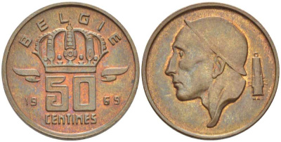 Бельгия 50 сантимов 1969 Belgie, Бодуэн I (1951-1993) KM 149.1 бронза 206-148