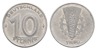 ГДР 10 пфеннигов 1950 A KM 3 алюминий 4647-813