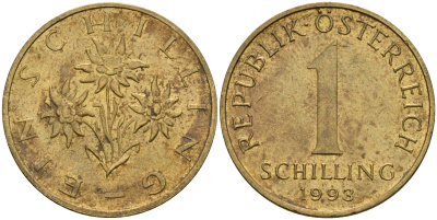 Австрия 1 шиллинг 1993 KM 2886 алюминиевая бронза 25-1134