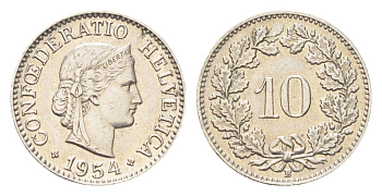 Швейцария 10 раппенов 1954 B KM 27 медно-никель 4708-167