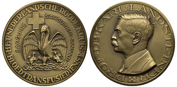 Нидерланды медаль ND профессор, доктор Карл Ландштейнер (1868-1943), лауреат Нобелевской премии, за открытие групп крови, нидерландское общество Красного креста, пеликан, диаметр 50 мм.  бронза 3-4-2-32
