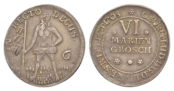 Брауншвейг-Каленберг-Ганновер 6 мариенгрошей 1708 дикарь, Георг I (1698-1727), из коллекции Ричарда Б. Смита KM 11, Welter 2179 серебро 1525-423