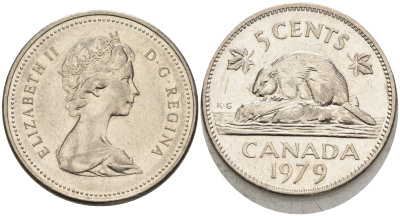 Канада 5 центов 1979 Елизавета II, бобер KM 60.2 никель    4148-1233