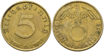 Германия 5 рейхспфеннигов 1938 A KM 91, J. 363 алюминиевая бронза 4151-818