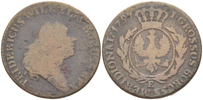 Польша, Южная Пруссия 1 грош 1797 Е, Фридрих Вильгельм II Прусский (1786-1797), монетный двор, вес 3,75 гр KM 3 медь 1517-835
