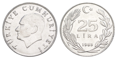 Турция 25 лир 1985 KM 975 алюминий UNC 4648-826