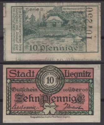 Легница 10 пфеннигов 1920 DeNG 2 L42.9a.1 бумага aUNC 8607-76-3-1
