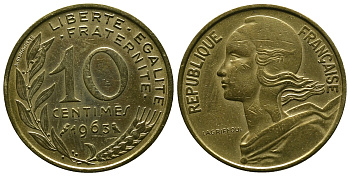 ФРАНЦИЯ 10 САНТИМОВ 1963 ТИП MARIANE KM 929, LE FRANC 144.3 алюминиевая бронза 4381-624