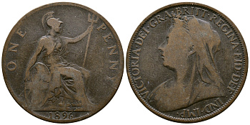 Великобритания 1 пенни 1896 Виктория (1837-1901) KM 790, Spink 3961 бронза 54-2643