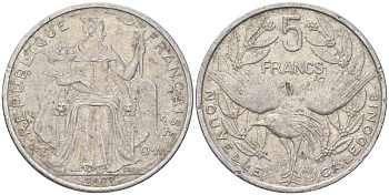 Французская Новая Каледония 5 франков 2003 птица кагу, (IEOM) KM 16, Schoen 12, Lec 81h алюминий 189-1026