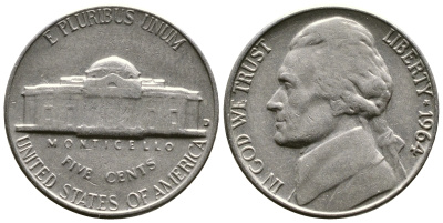 США 5 центов 1964 D, Джефферсон KM А192 медно-никель 08-914