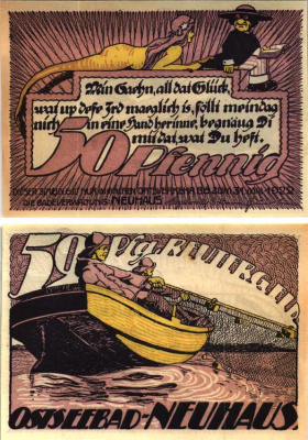 НОЙХАУС 50 ПФЕННИГОВ 1922 НОТГЕЛЬД, ИЮНЬ 1922 - 31 МАЯ 1922, ЗЕМЛЯ БАДЕН-ВЮРТЕНБЕРГ Grabowski 942.1 бумага 6318-35-1-2