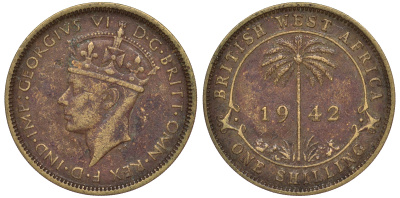 Британская Западная Африка 1 шиллинг 1942 Георг VI KM 23 никель латунь 25-1634