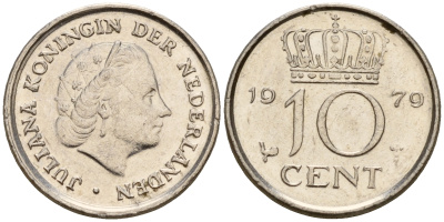 Нидерланды 10 центов 1979 Юлиана (1949-1980) KM 182 никель    4598-339