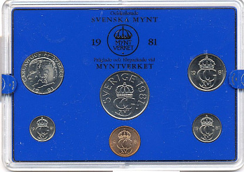 Швеция набор монетного двора из 6 монет 1981 в пластике, Карл XVI Густав (1973- ) KM MS19 UNC 4-3-7-170