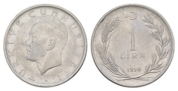 Турция 1 лира 1959 Кемаль Ататюрк KM 889a.1 нержавеющая сталь 4648-736