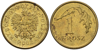 Польша 1 грош 2002 MW KM 276, Parchimowicz 701k латунь 4580-454