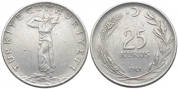 ТУРЦИЯ 25 КУРУШЕЙ 1961 KM 892.2 сталь 3856-824