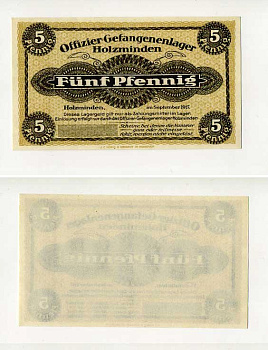 Германия 5 пфеннигов 1917 Хольцминден (Брауншвейг), лагерь военнопленных офицеров C-3130, Tieste 385.02 бумага UNC (пресс) 504-67-3-1