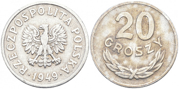 Польша 20 грошей 1949 KM 43а, Parchimowicz 207b алюминий 4516-261