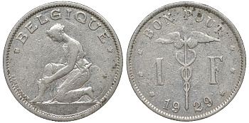 Бельгия 1 франк 1929 Belgique KM 89 никель 51-2033033