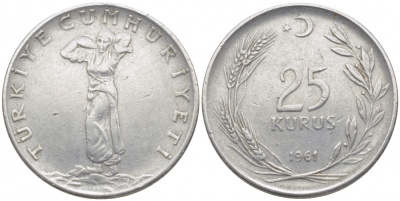 ТУРЦИЯ 25 КУРУШЕЙ 1961 KM 892.2 сталь 3856-824