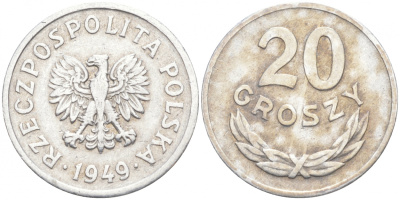 Польша 20 грошей 1949 KM 43а, Parchimowicz 207b алюминий 4516-261