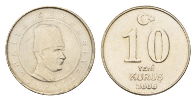 Турция 10 курушей 2008 Кемаль Ататюрк KM 1166 медь цинк никель UNC 4675-654