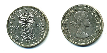 Великобритания 1 шиллинг 1956 Елизавета II (1952-2022), Шотландский герб KM 905, Spink 4148 медно-никель 540-611