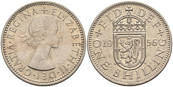 Великобритания 1 шиллинг 1956 Елизавета II (1952-2022), Шотландский герб KM 905, Spink 4148 медно-никель    4595-834