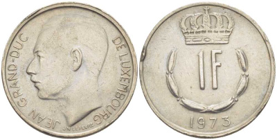 ЛЮКСЕМБУРГ 1 ФРАНК 1973 ЖУАН (1964-2000) KM 55 медно-никель 3334-753
