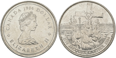 Канада 1 доллар 1984 Жак Картье KM 141 никель UNC 97-232
