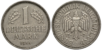 ФРГ 1 марка 1955 J KM 110, J. 385 медно-никель 603-1311