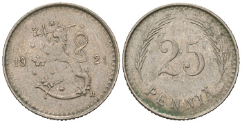 Финляндия 25 пенни 1921 H KM 25 медь 4615-337