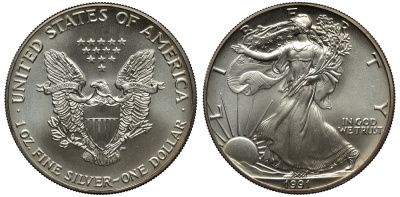 США 1 доллар 1991 шагающая свобода KM 273 серебро UNC 00-00