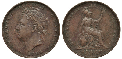 Великобритания 1 фартинг 1829 Георг IV (1820-1830) KM 697, Spink 3825 медь 4556-356